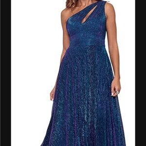 Betsy & Adam Shimmering Blue One-Shoulder Dress